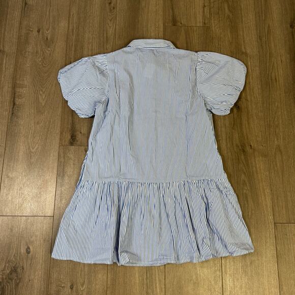 J Crew Striped Bubble Sleeve Mini Shirt Dress US Women's 12 Petite - Picture 3 of 7